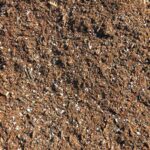 Close-up of #9 Potting Soil Blend, a brown potting soil with woody fibers and white specks